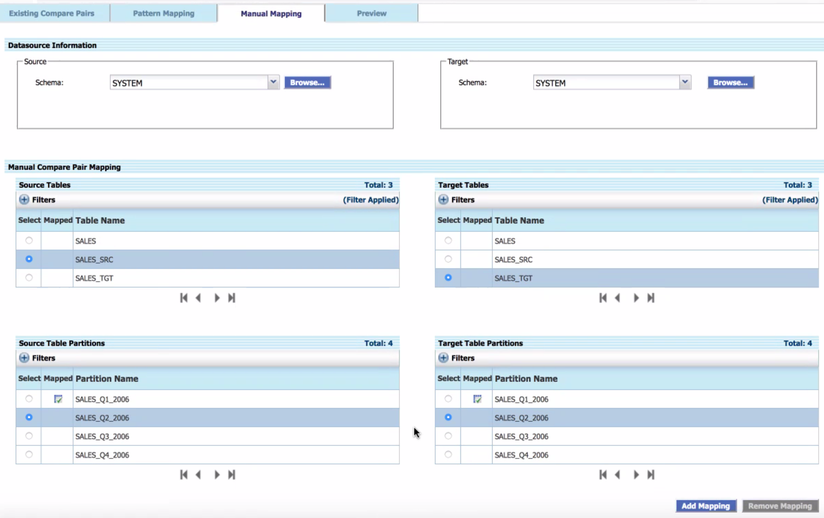 Image: Existing Table Partition selection