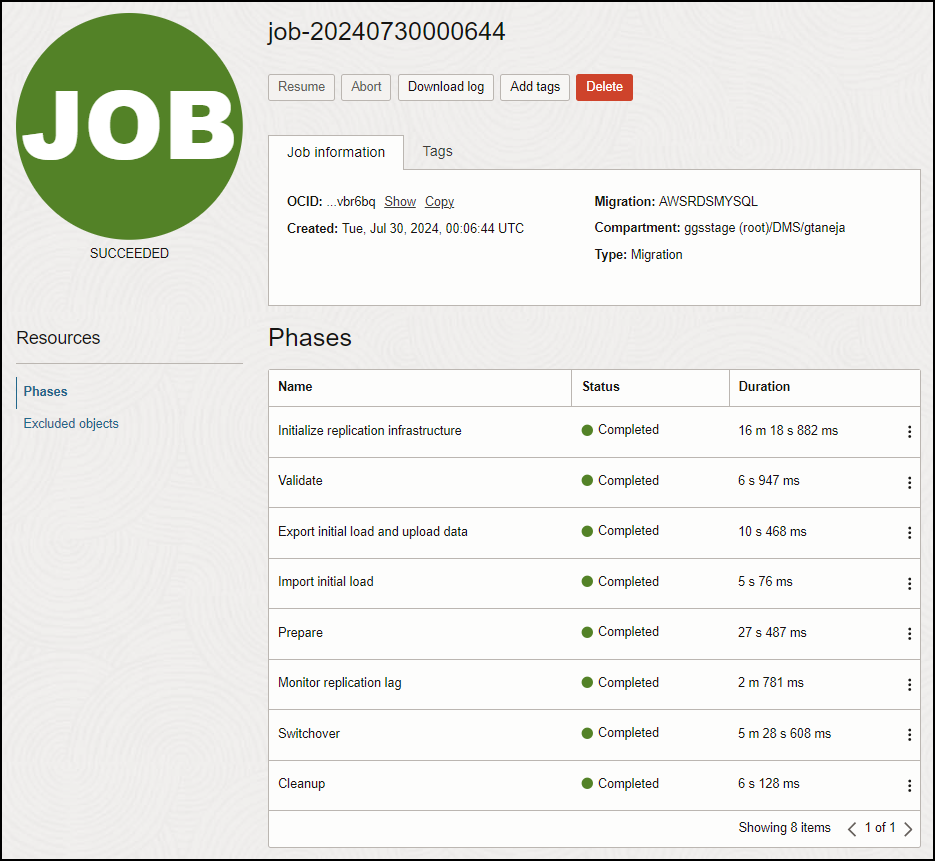 successful migration job