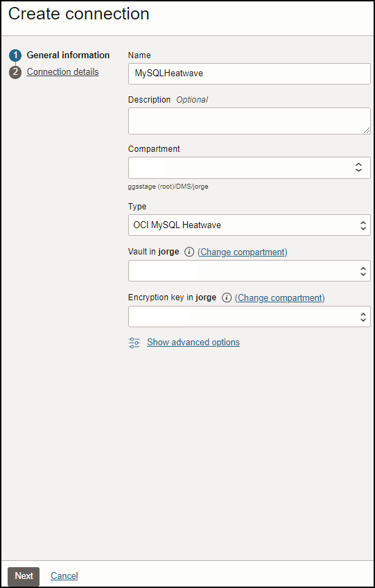 create target db connection general information