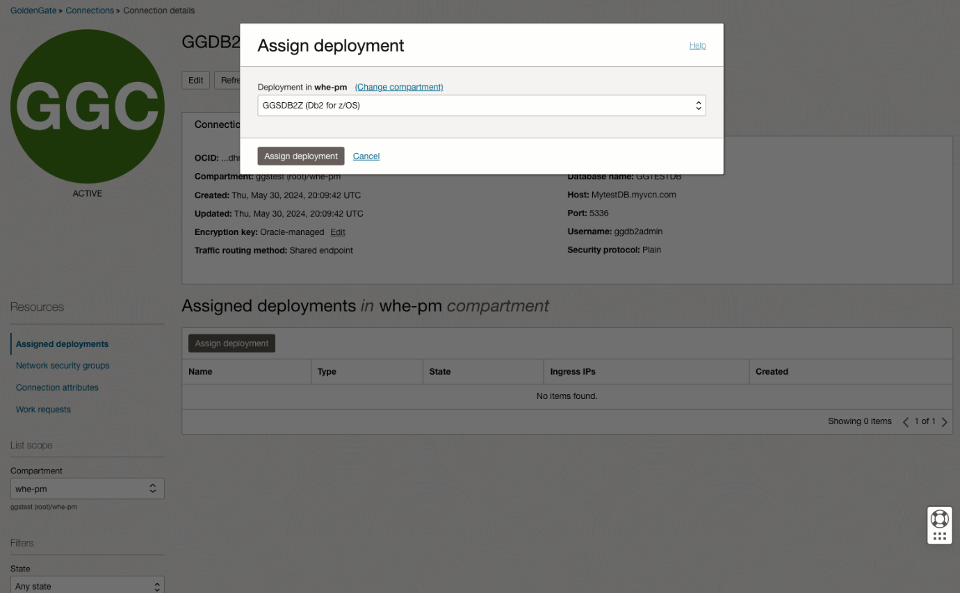 Assign conn to deloyment