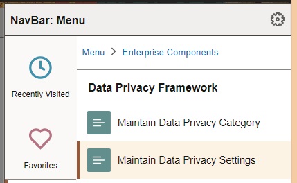 Data Privacy Maintenance menu