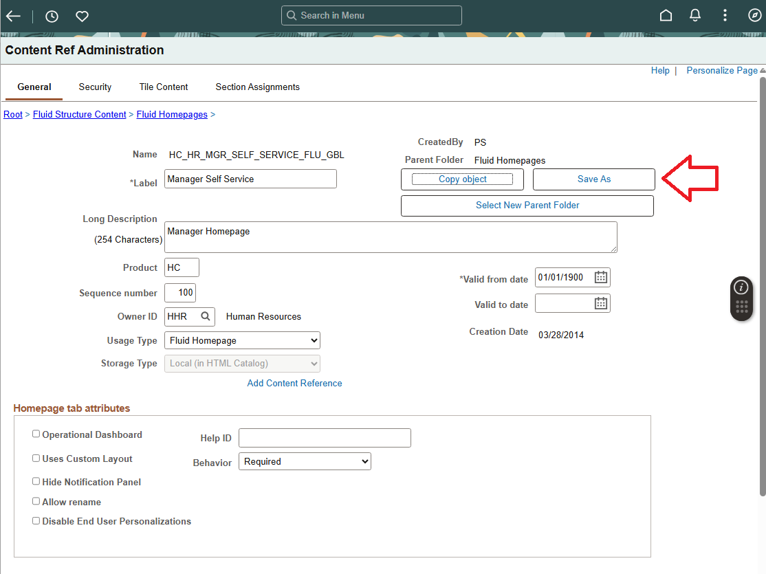 Content Reference - Save As Button