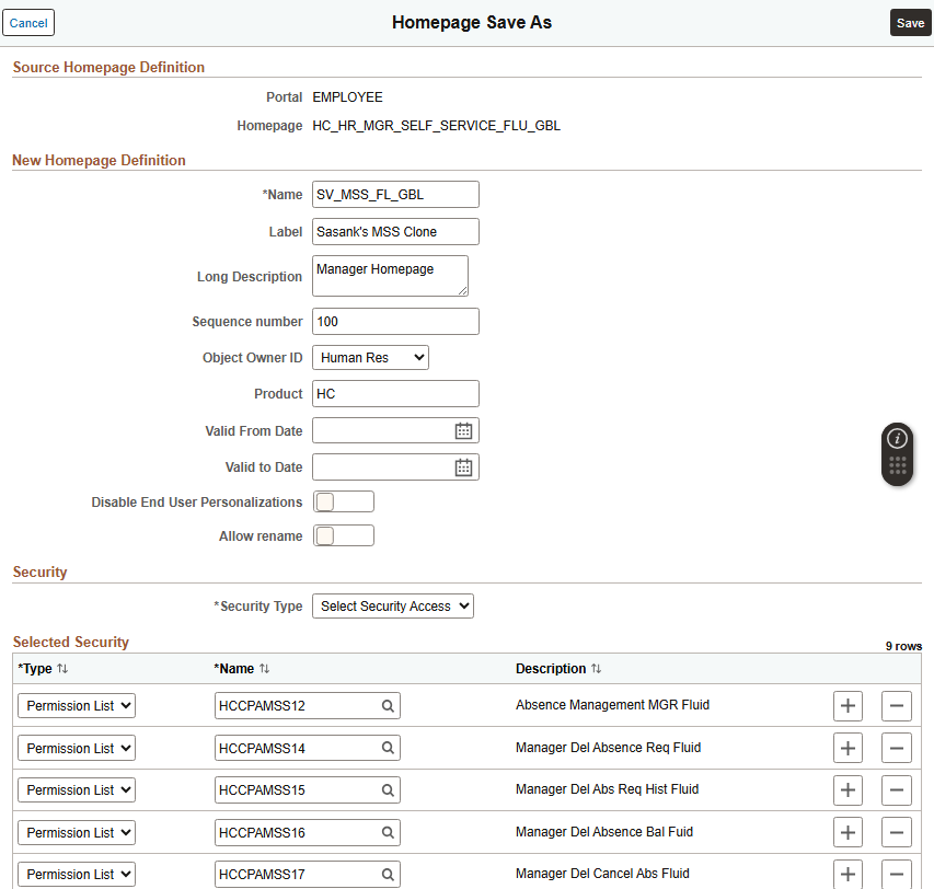Homepage Save As modal window