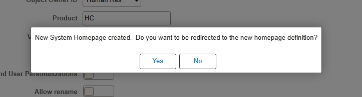 Modal window with a message - do you want to redirect to teh new homepage CREF