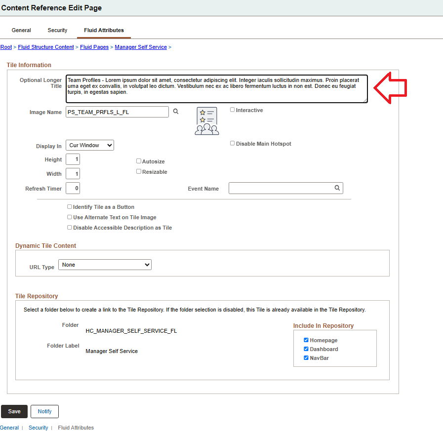 Fluid Attributes tab for Tile CREF