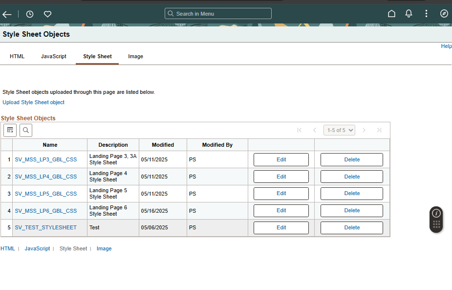 Branding Objects page for creating HTML, javascript, Style Sheet, Image objects without App Designer