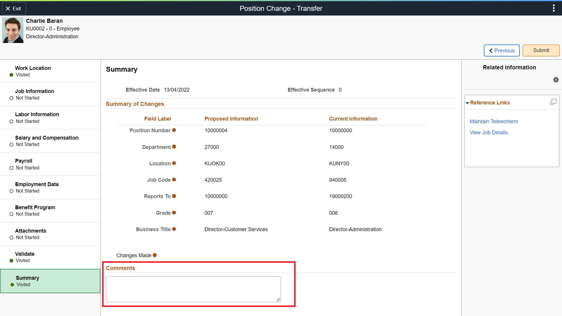 Job Data Modernization - Enter Comments