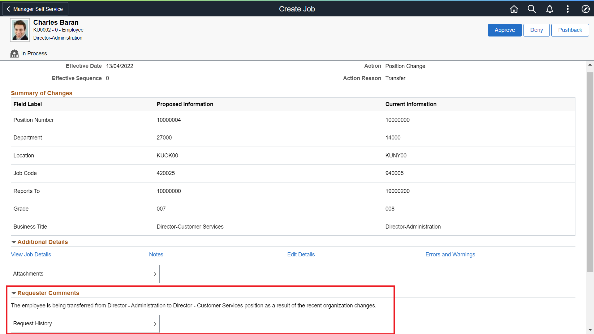 Job Modernization - Approvals - Requestor Comments