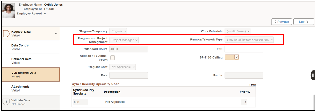 US Federal PAR Page-Display fields