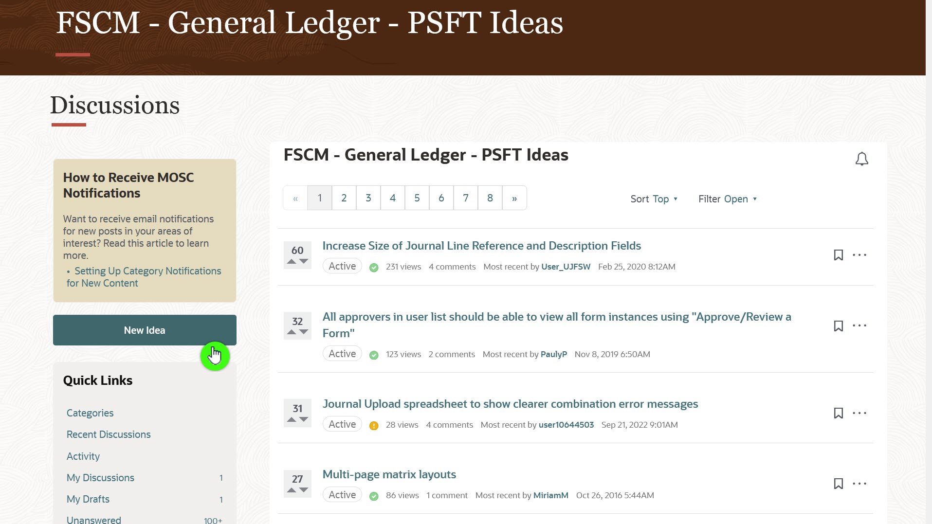 PeopleSoft Idea Space - Select New Idea to Enter an Idea