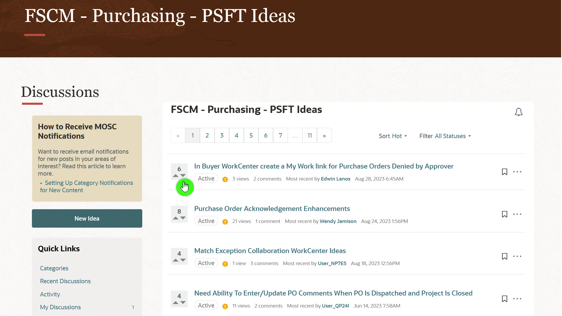 PeopleSoft Ideas List - Select Up or Down voting arrows next to the idea in the list view