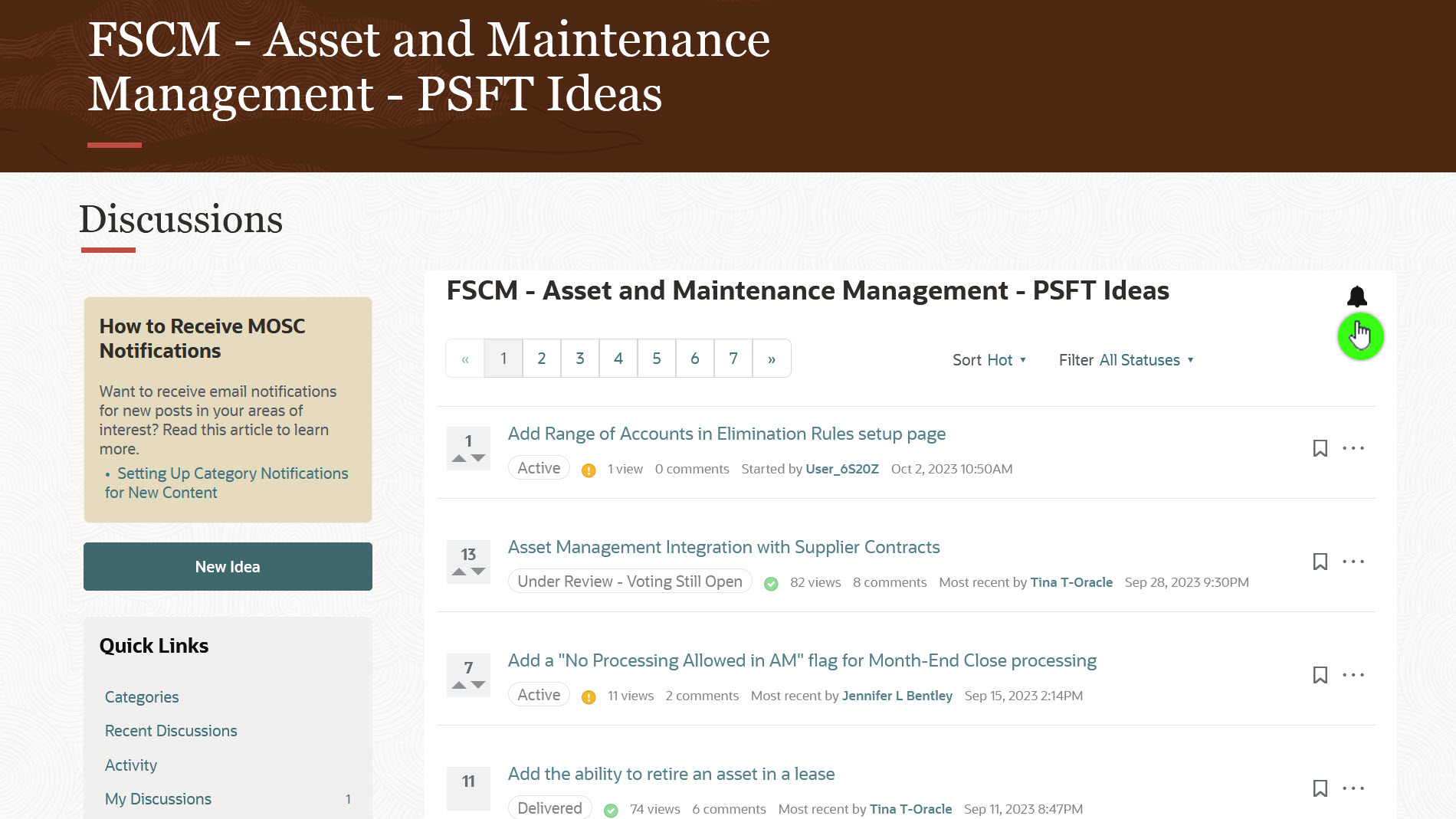 PeopleSoft Category - Select the Bell Icon to Follow the Category