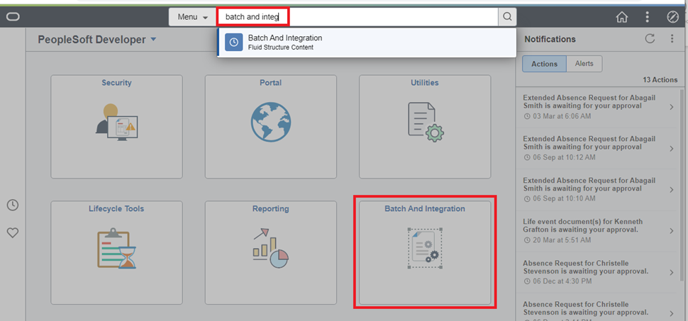 Menu search on the homepage used to search for tiles