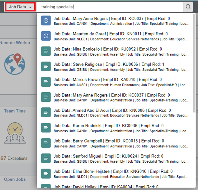 Illustration of job data search with free-form text using global search