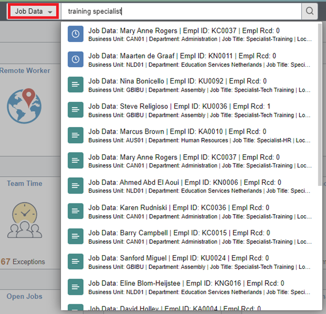 Application data keyword search suggestions with most recently visited transactions on the top