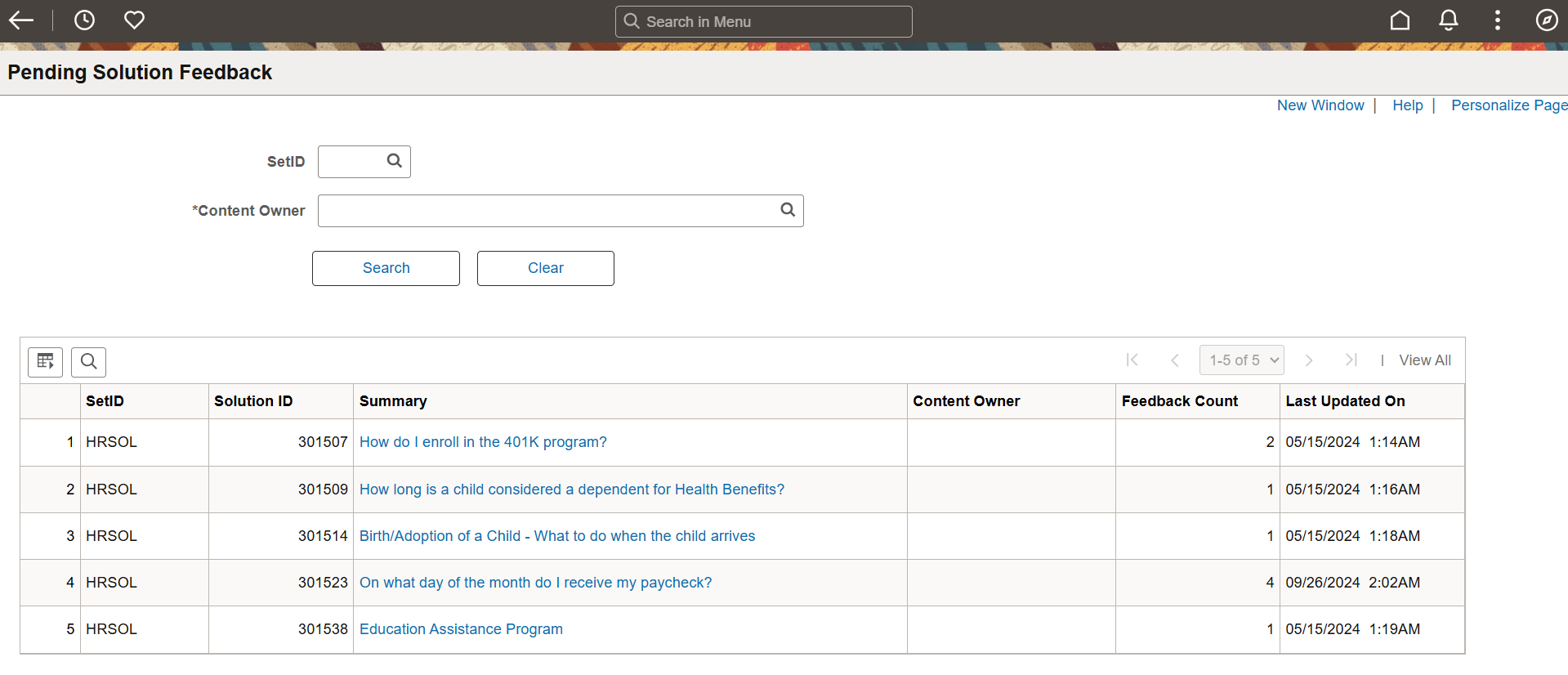 Pending Solution Feedback