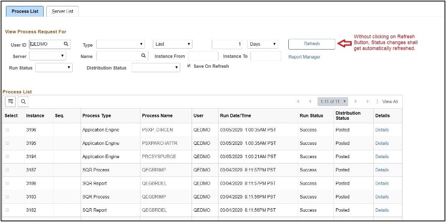 Auto Update of Status Changes - Process List
