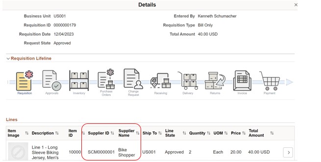 Supplier ID Or Supplier Name on Requisition Details page