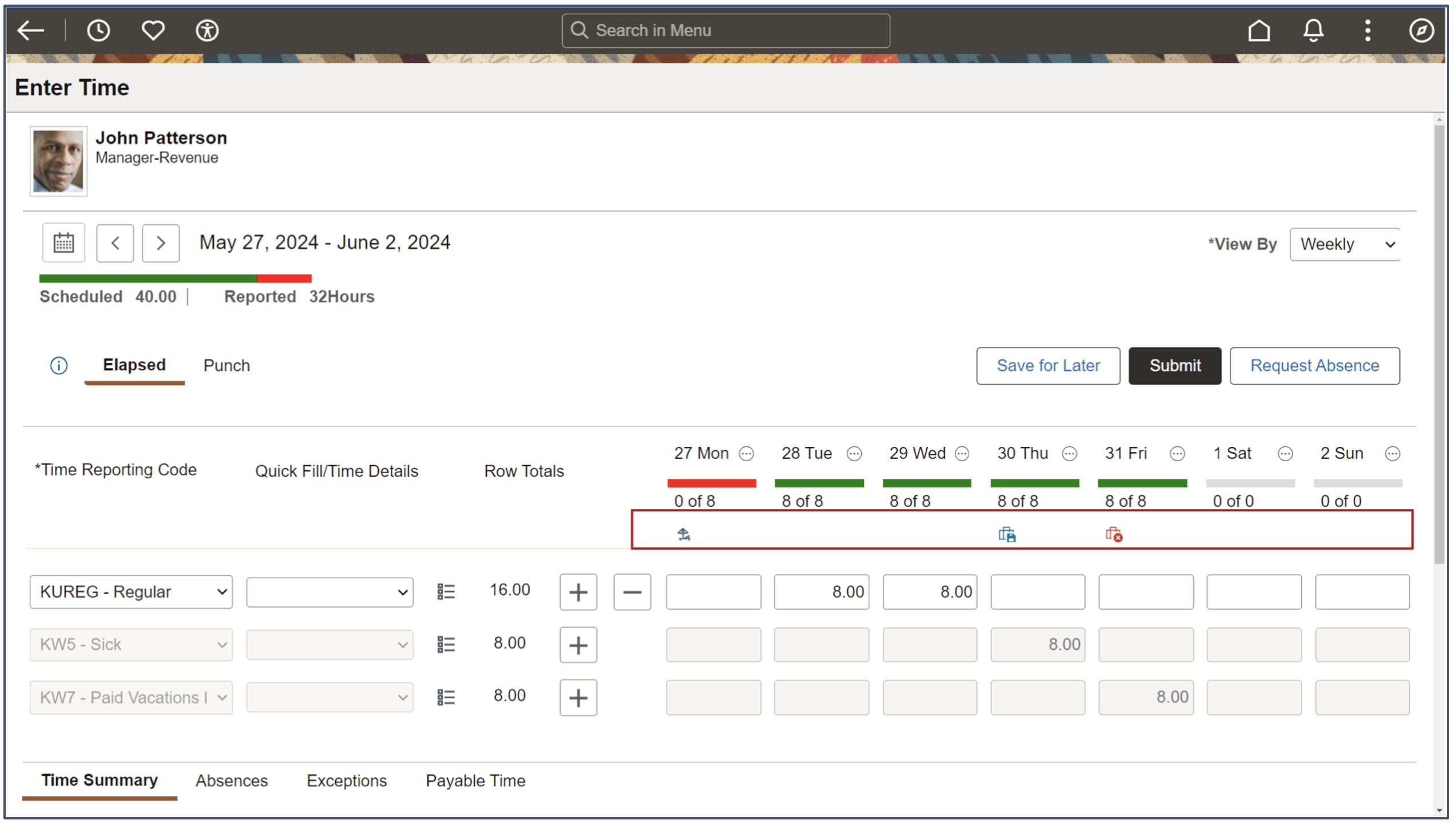 Enhanced statuses for an employee