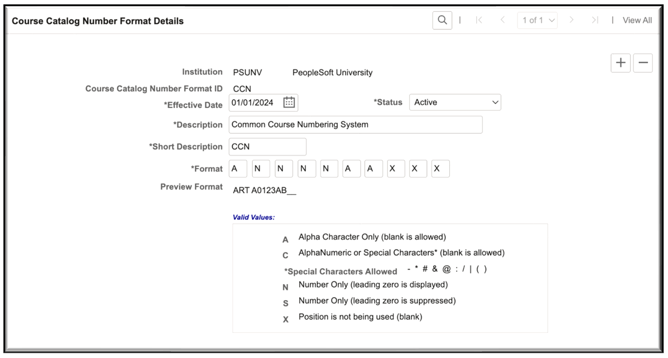 Course Catalog Number Format