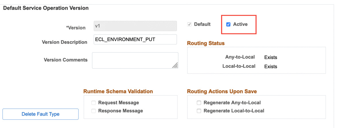 General Tab - Default Service Operation Version Section
