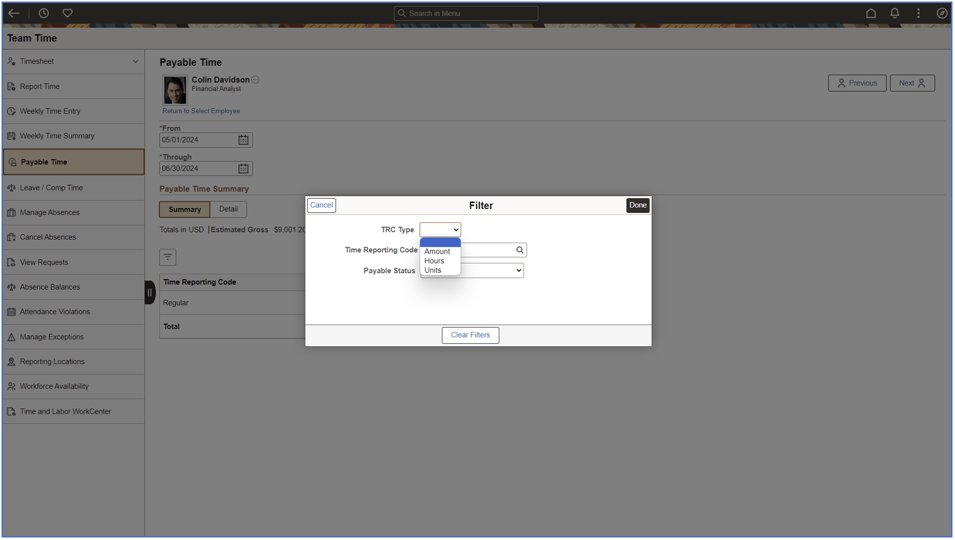 payable time filters