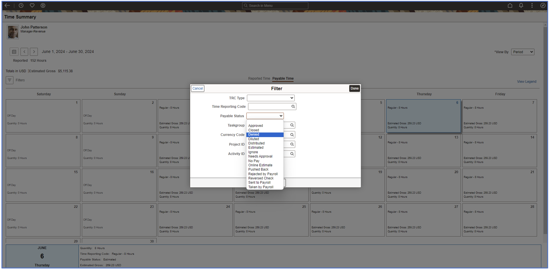 payable time filters