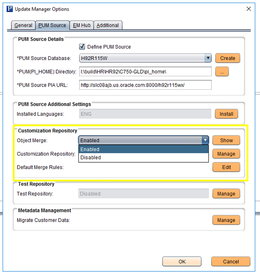 update manager options