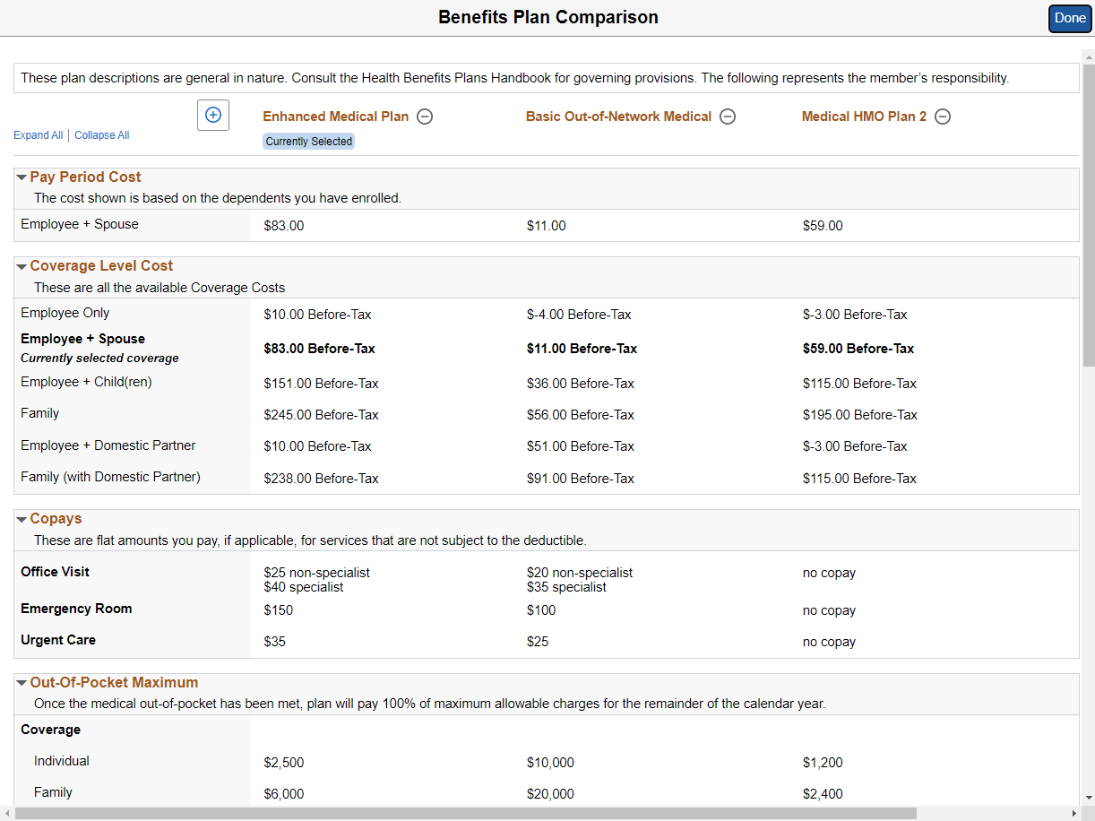 Benefits Plan Comparison