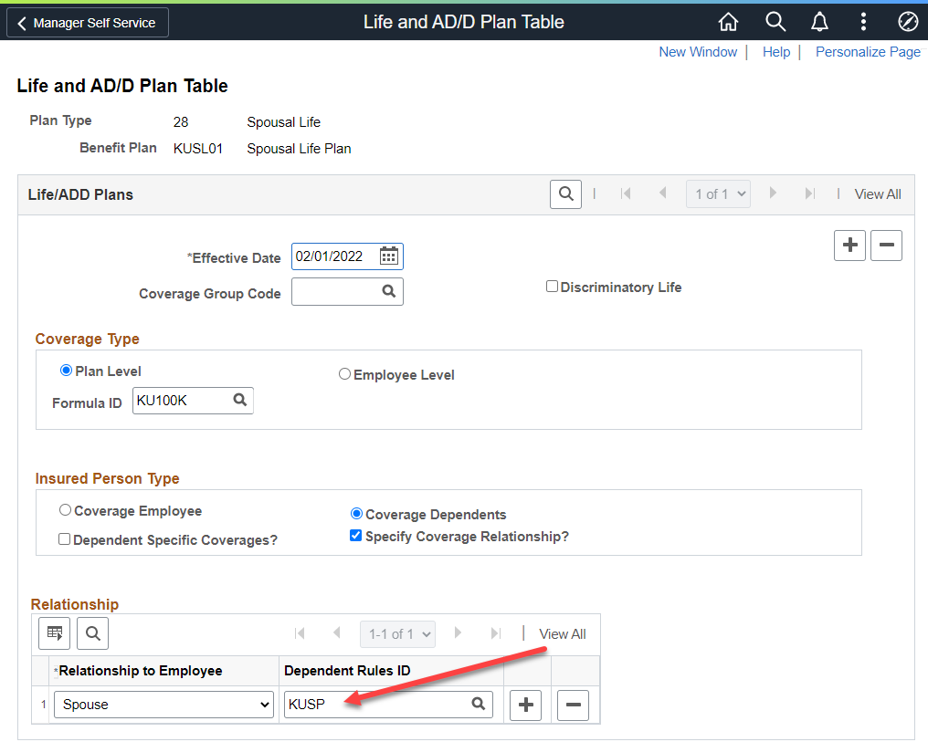 Life and AD/D Plan Table