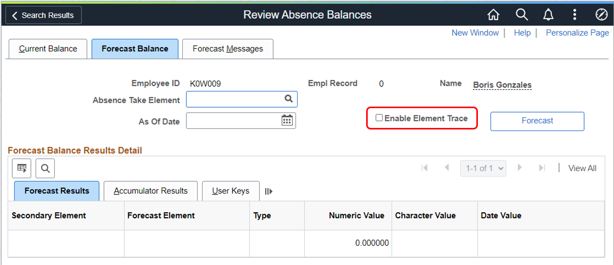 Element Trace checkbox