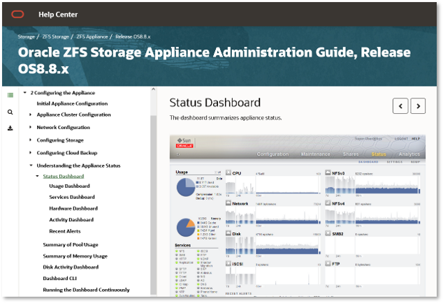 ZFS Storage Help Screen
