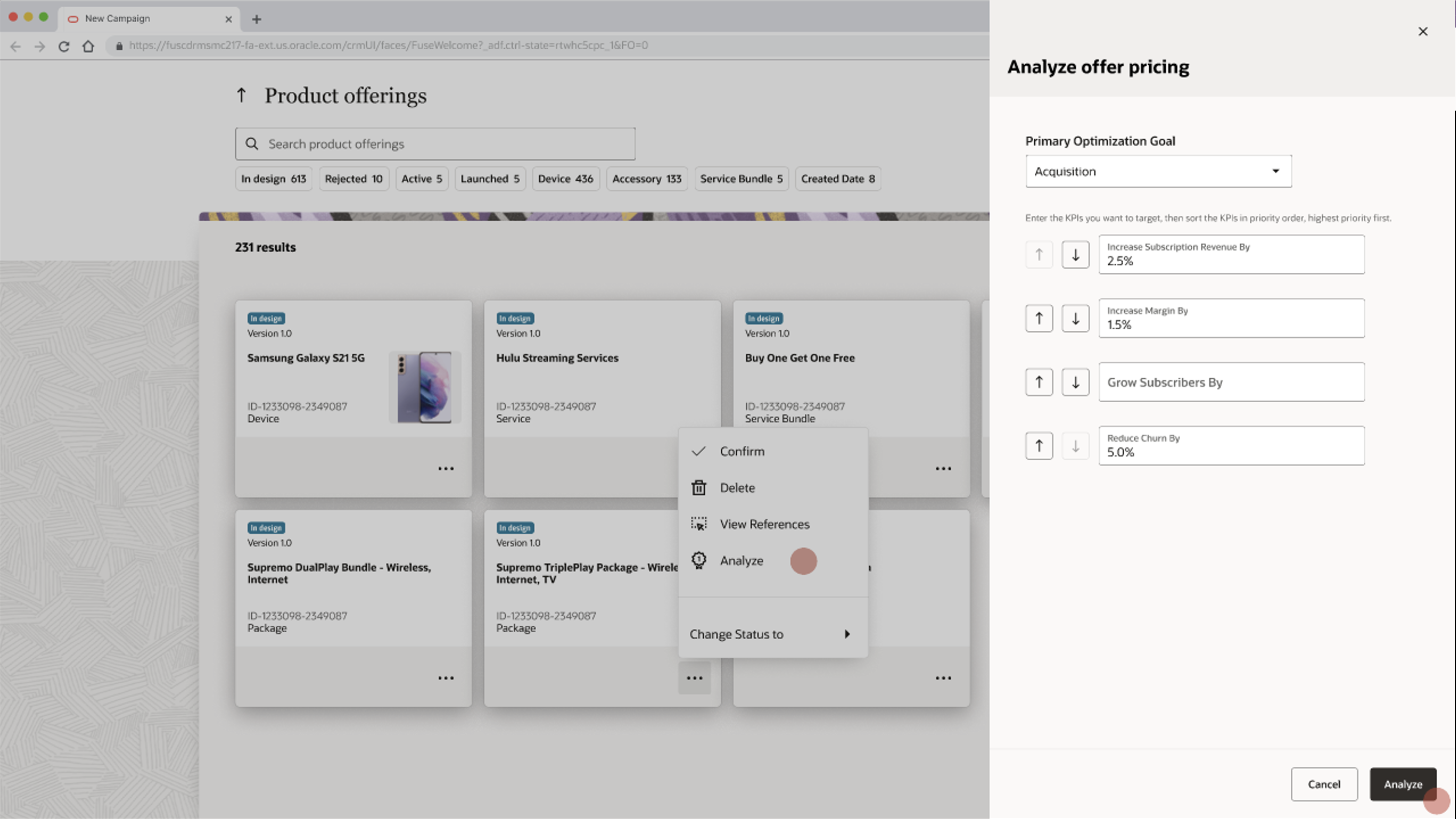 Analyze existing offer