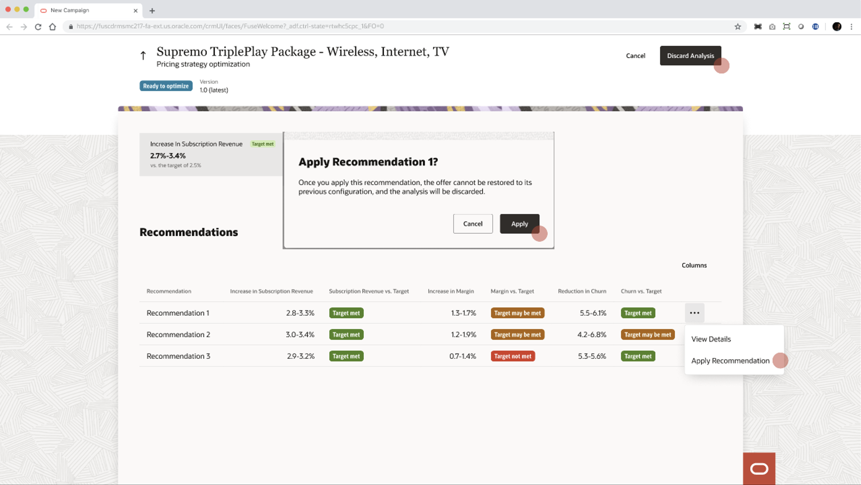 Apply recommendations
