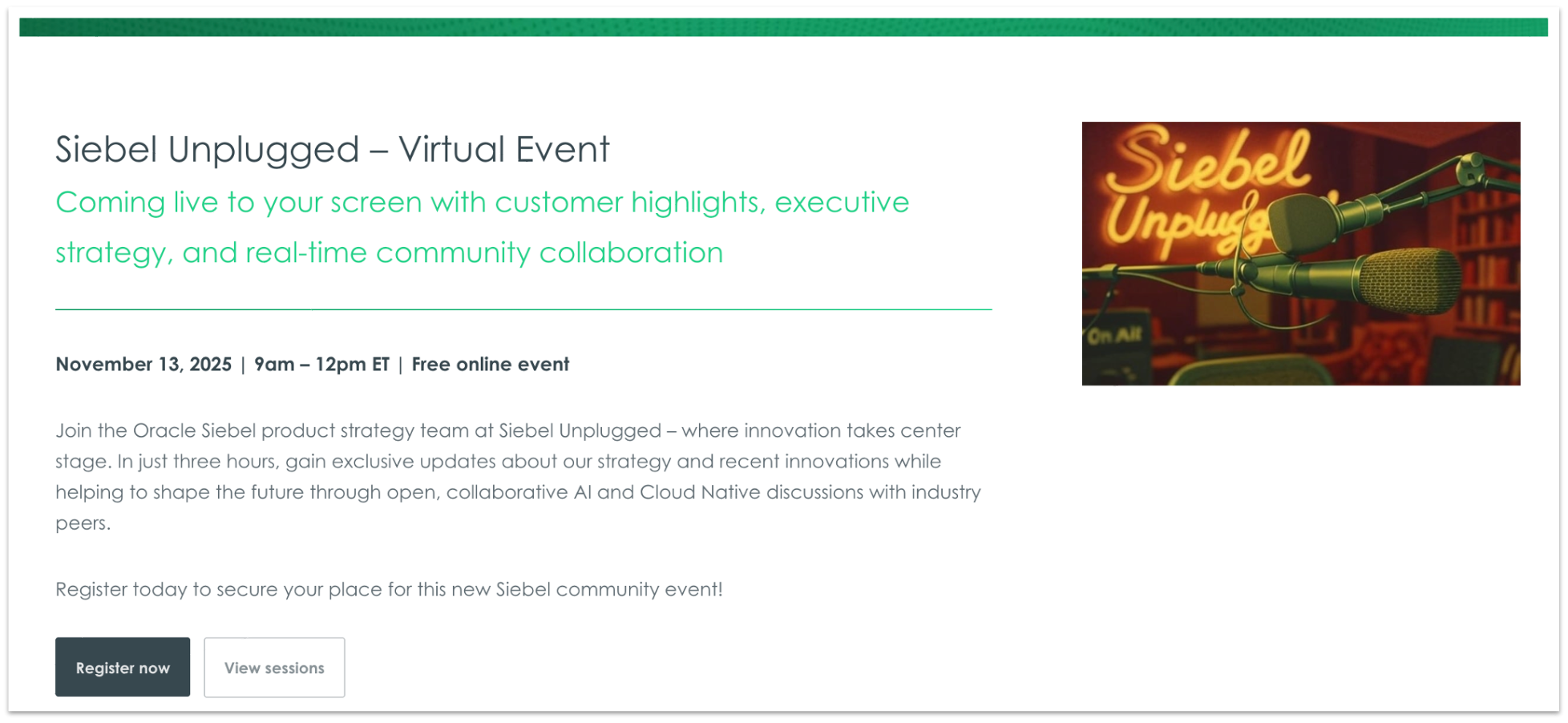 Siebel Unplugged registration page