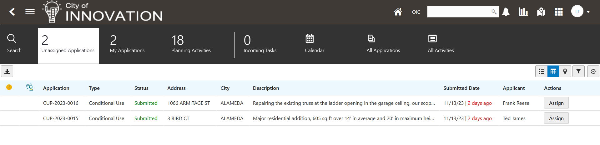 Unassigned Applications