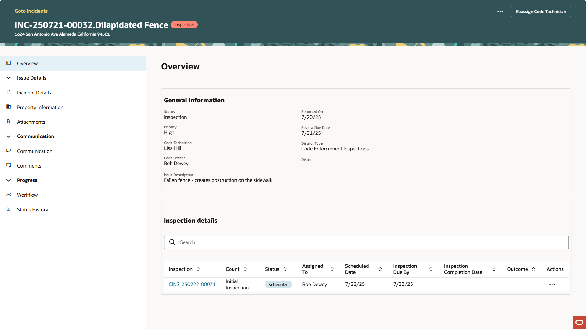 Incident Details page