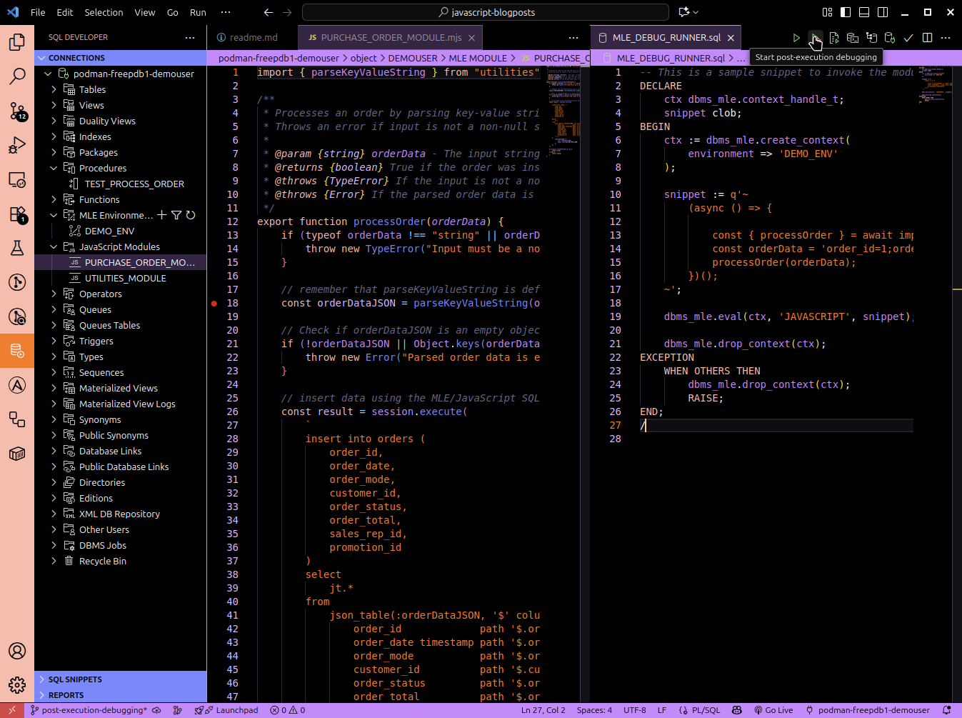 A screenshot of Oracle SQL Developer for VSCode extension