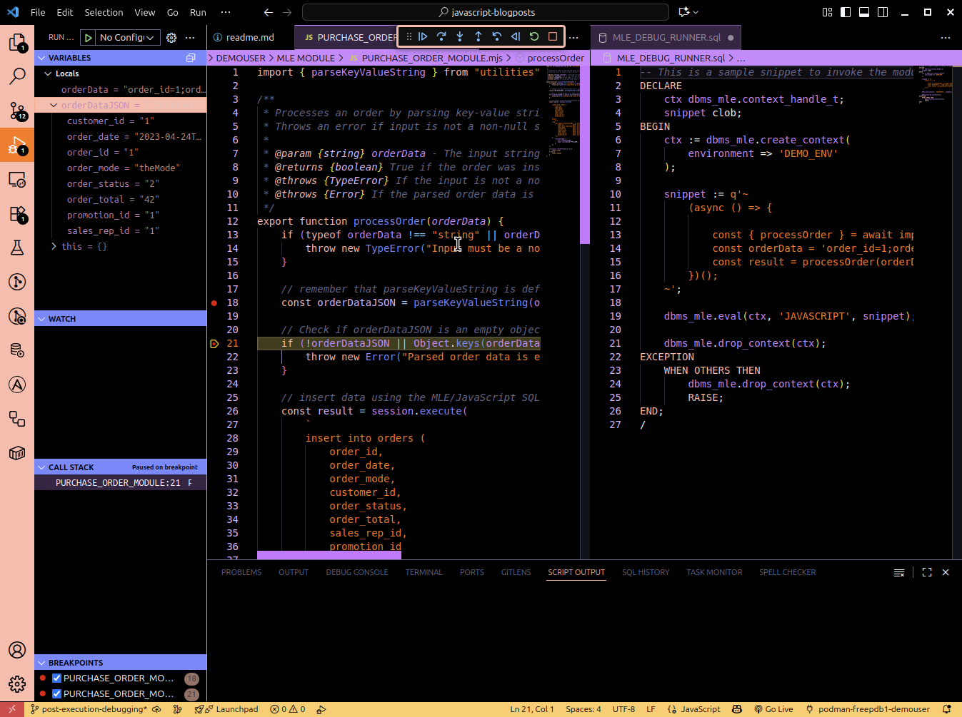 A screenshot of Oracle SQL Developer for VSCode extension
