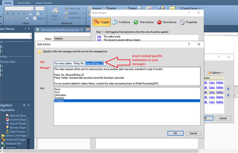 Dynamic Values in Workspace Rule Actions
