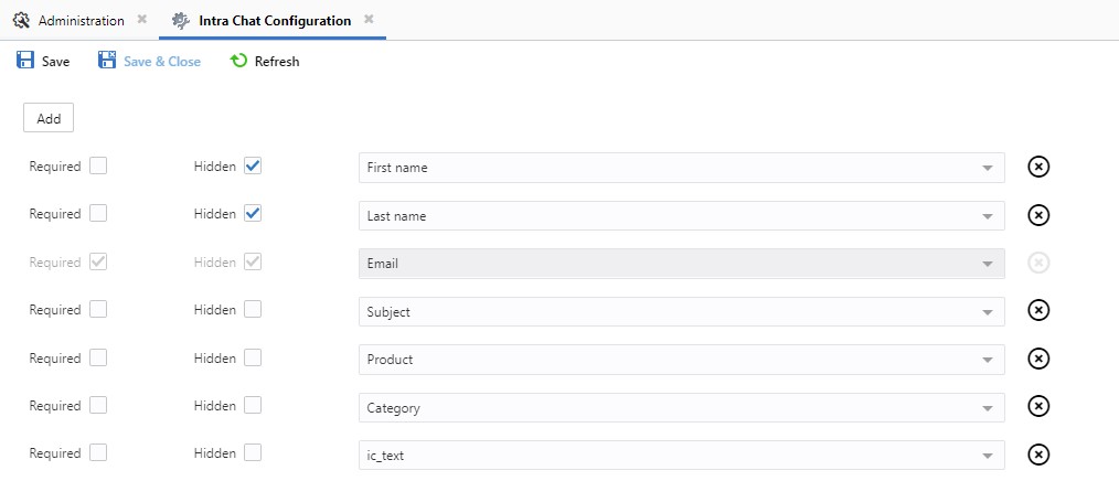 Intra Chat admin configuration