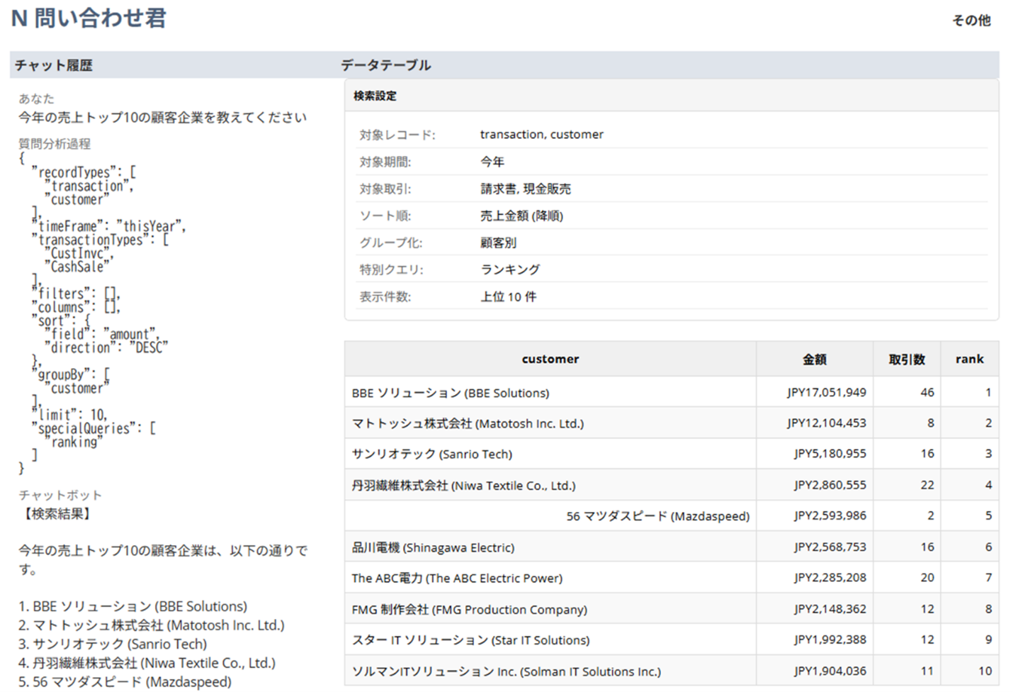 Question on top 10 customer companies by sales this year