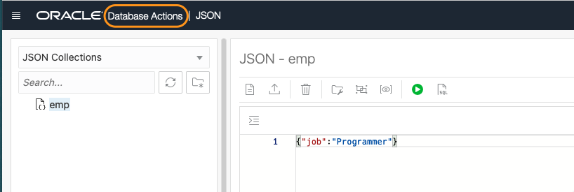 Database Actions in the header