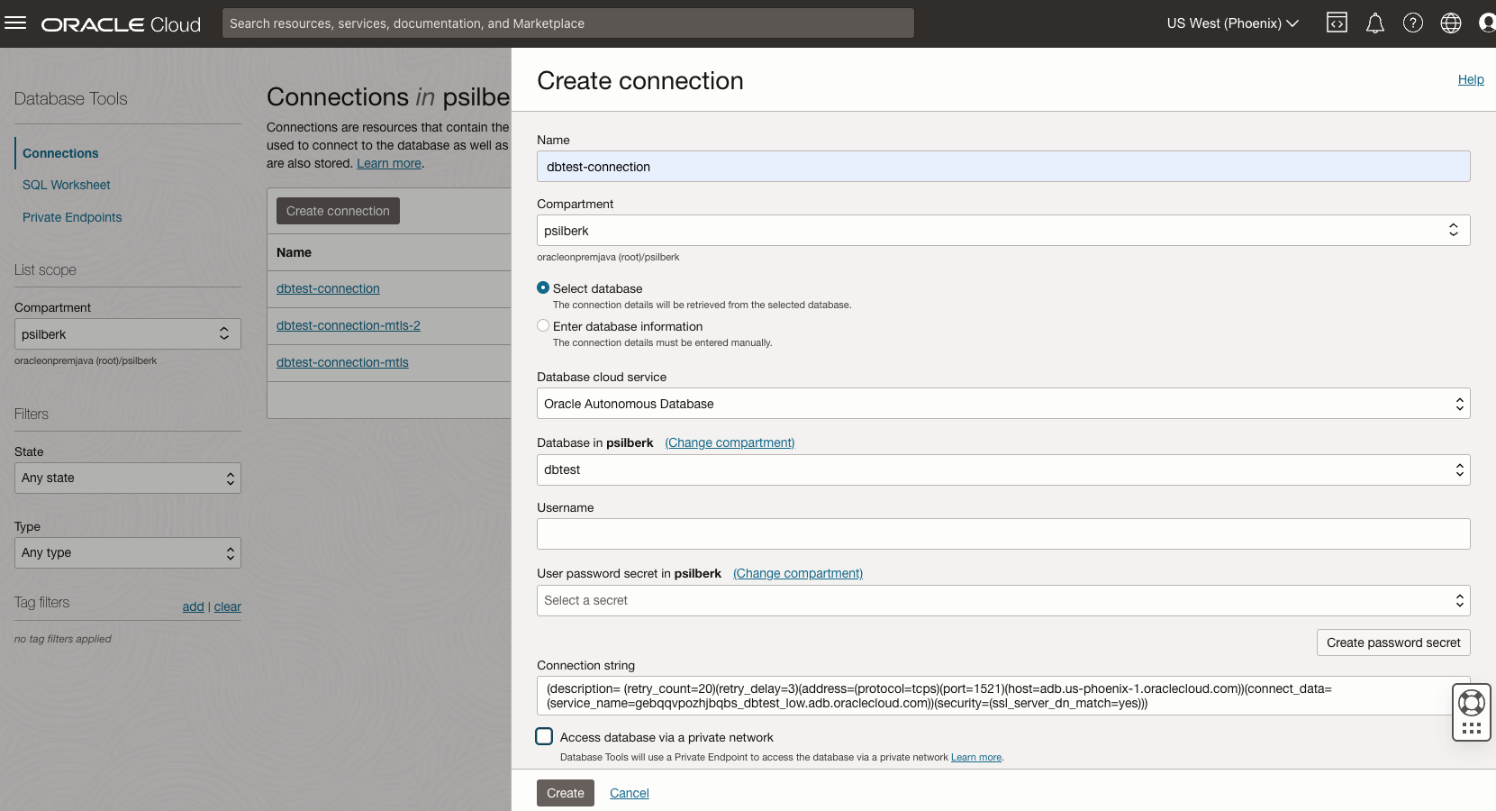Create DB Tools Connection