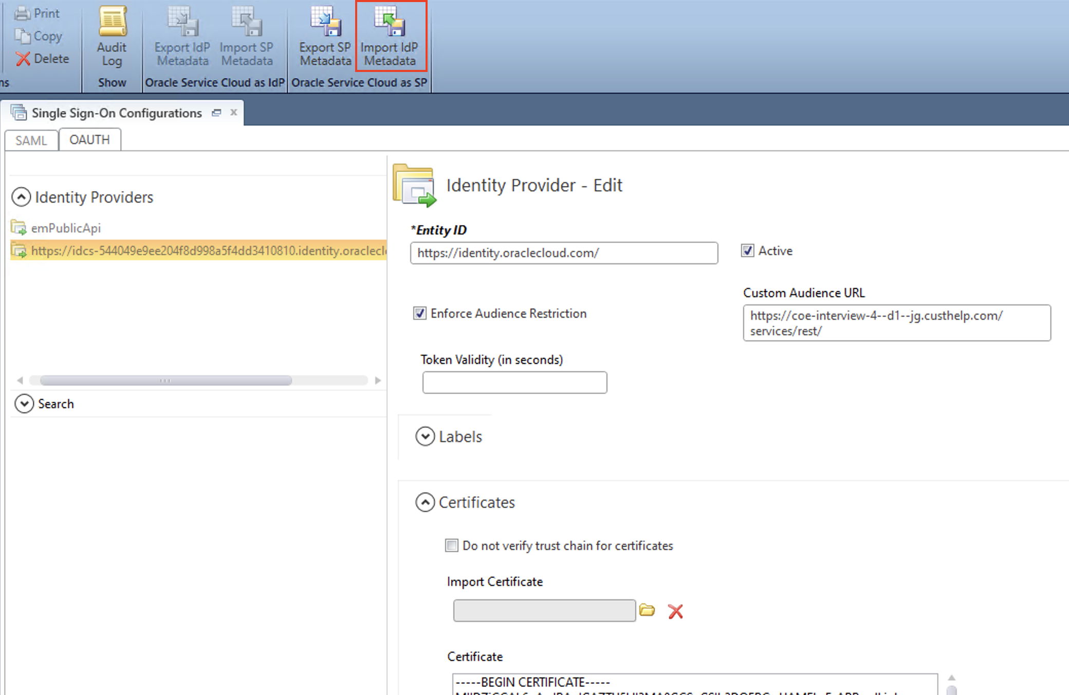 Import IDP Metadata in B2C Service