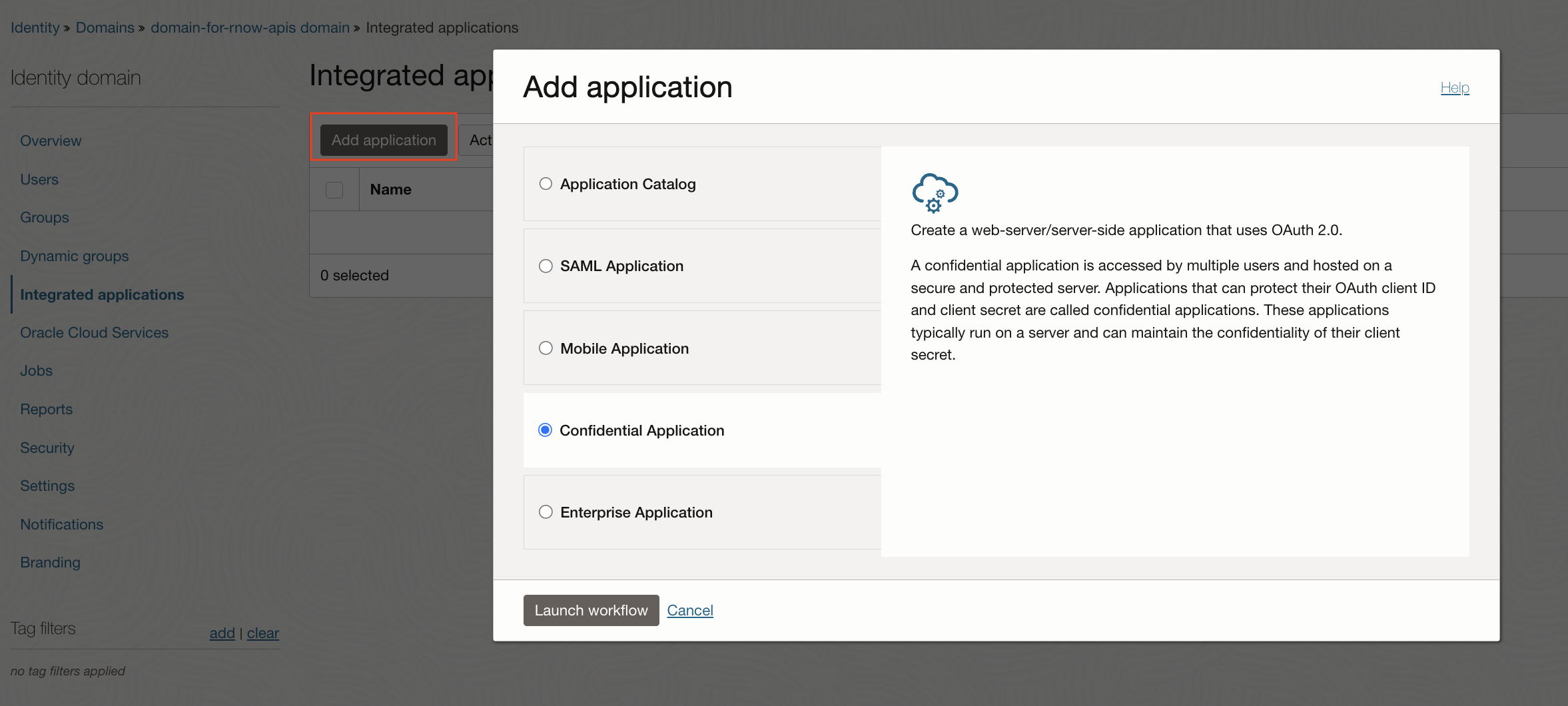 Create Integrated Application in Identity Domain