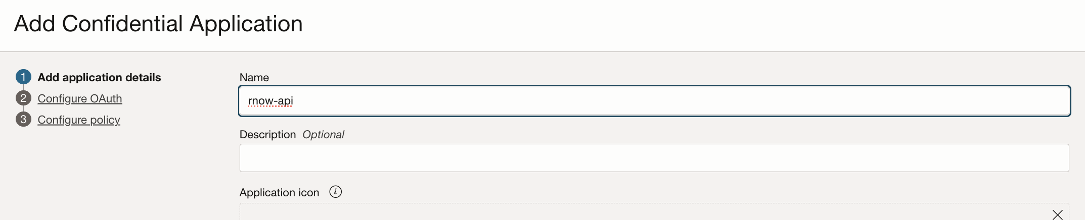 Create Confidential Application with name rnow-api
