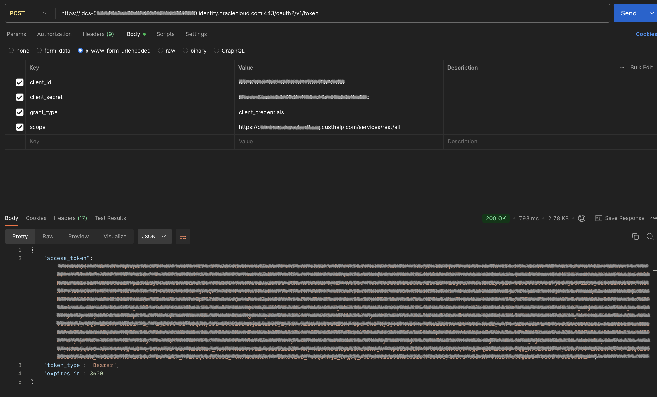 IDCS Token Endpoint Request from Postman