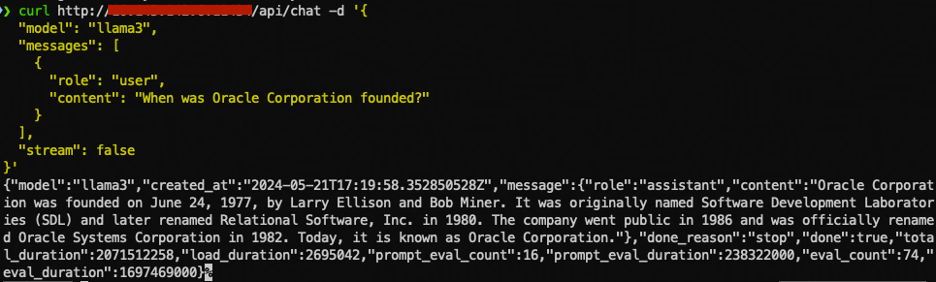 Curl command to private endpoint /chat