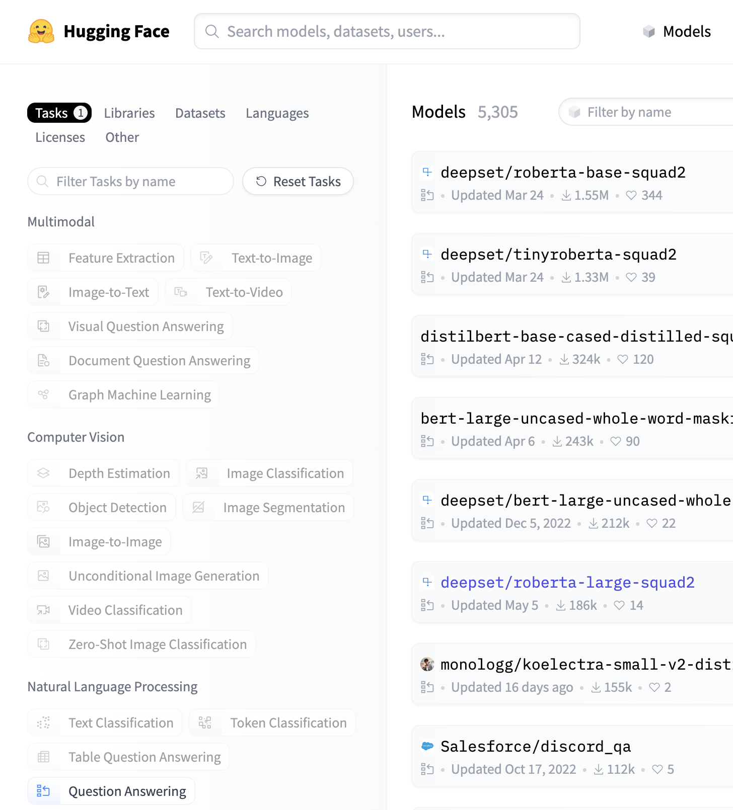 select hugging face model